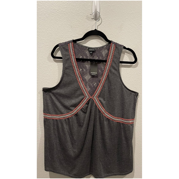 TORRID Grey Pink White Embroidered Tank Top - Picture 1 of 5